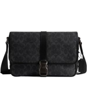 COACH League Patterned Buckle Messenger Bag - Black