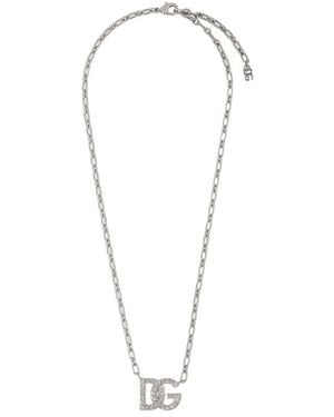 Dolce & Gabbana Logo-Charm Chain-Link Necklace - White