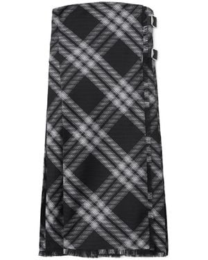 Burberry Checked Fringed-Edge Midi Skirt - Black