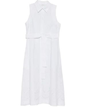 P.A.R.O.S.H. Belt Eyelet Midi Dress - White