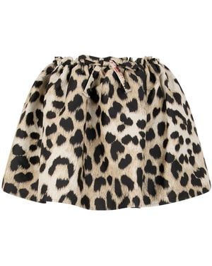 Givenchy Leopard Print Jacquard Mini Skirt With Pleats And Elastic Waist Bow - Black