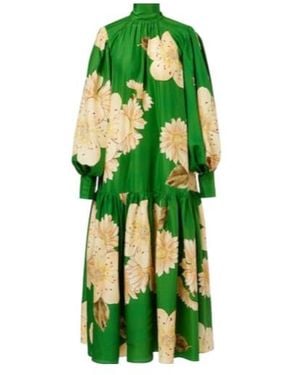 ALÉMAIS Sage Floral Silk Midi Dress - Green