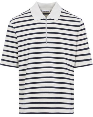Jil Sander Logo Patch Striped Polo Shirt - White