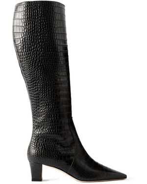 Manolo Blahnik Croc-Effect Leather Knee Boots - Black