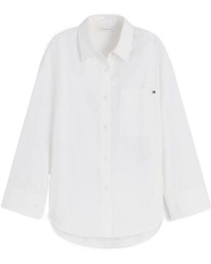 Tommy Hilfiger Oversized Fit Flag Embroidery Poplin Shirt - White