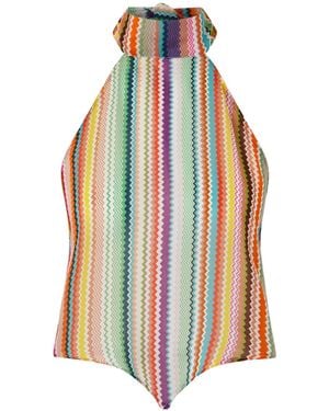 Missoni Striped Crepe De Chine Halterneck Top - Multicolor