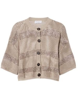 Brunello Cucinelli Sequined Cotton Cardigan - Natural