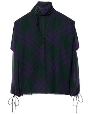 Burberry Check-Pattern Scarf Detailed Blouse - Blue
