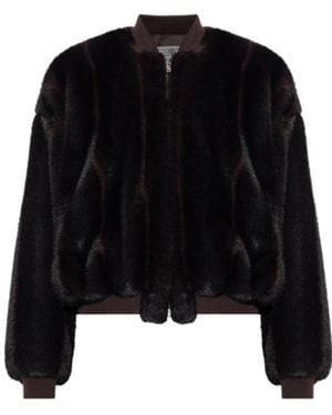 MM6 by Maison Margiela Ribbed-Trim Faux-Fur Bomber Jacket - Black