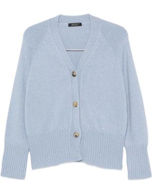 Aragona V-Neck Ribbed-Knit Cardigan - Blue
