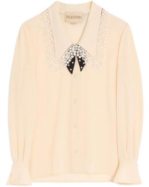 Valentino Lace Detailed V-Neck Shirt - Natural