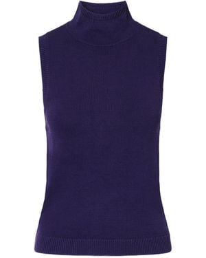 STAUD Sleeveless High-Neck Knit Top - Blue