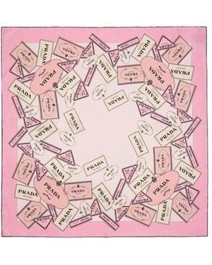 Prada Logo-Print Silk Scarf - Pink