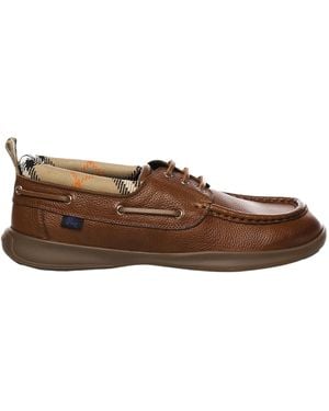 Burberry Checked Lace-Up Loafers - Brown