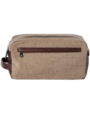 Brunello Cucinelli Water-Resistant Canvas And Burnished Calfskin Beauty Case With Double Zipper - Brown