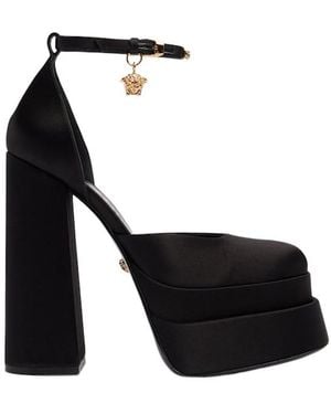 Versace Mules With Block Heel And Strap - Black