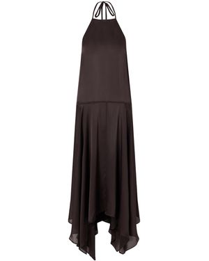 St. Agni Asymmetric Silk-Satin Halterneck Maxi Dress - Black