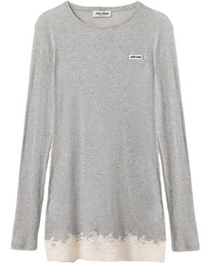 Miu Miu Ribbed Jersey And Lace Dress - Grey