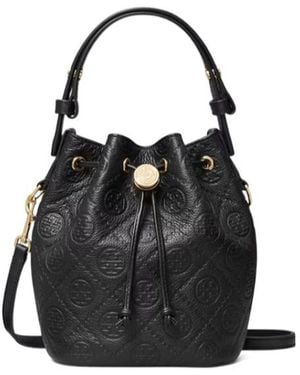 Tory Burch T-Monogram Quilted Leather Bucket Bag - Black