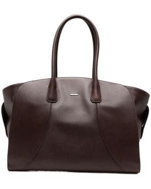 Emporio Armani Logo-Plaque Leather Tote Bag - Brown