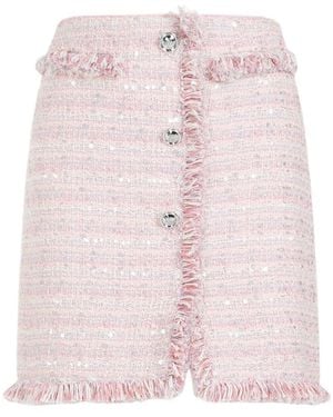 Giambattista Valli Frayed High-Waist Tweed Miniskirt - Pink
