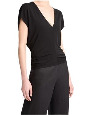 Vince Crepe Flutter-Sleeve V-Neck Top - Black