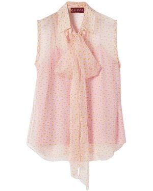 Gucci Printed Neck-Bow Sleeveless Top - Pink