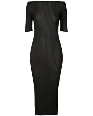 Issey Miyake Box-Shoulder Pleats Midi Dress - Black