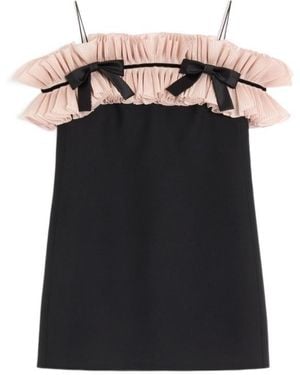 Valentino Crepe Couture Bow Detailed Ruffled Mini Dress - Black