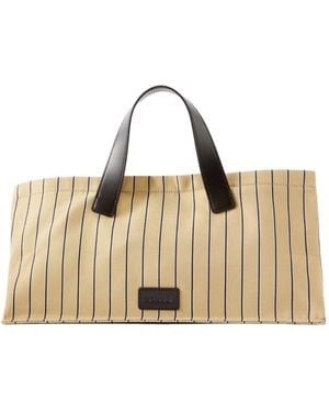 STAUD Leather-Trimmed Striped Canvas Tote - Natural