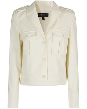Theory Buttoned Straight Hem Cropped Jacket - White