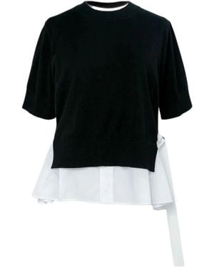 Sacai Contrast Panel Knitted Top - Black