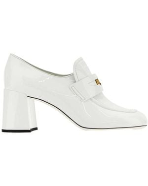 Miu Miu High-Heeled Slip-On Moccasins - White