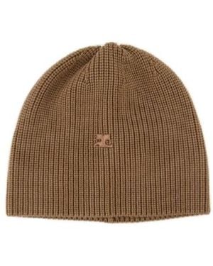 Courreges Courrèges Logo Embroidered Ribbed-Knit Beanie - Brown