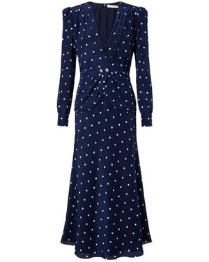 Alessandra Rich Polka-Dot Silk Midi Dress - Blue