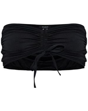 Balmain Ruched Bikini Top - Black