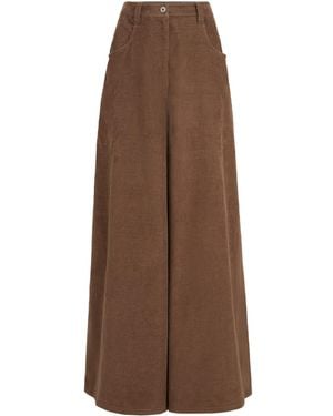 Brunello Cucinelli Stretch Cotton And Cashmere Corduroy Five-Pocket Maxi Trousers With Monili - Brown
