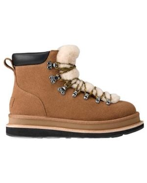 UGG X Sacai Fur-Trim Lace-Up Ankle Boots - Brown