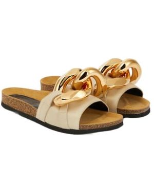 JW Anderson Embellished Leather Slides - Metallic