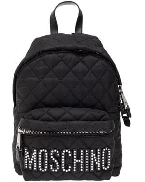 Moschino Logo Embellished Backpack - Black