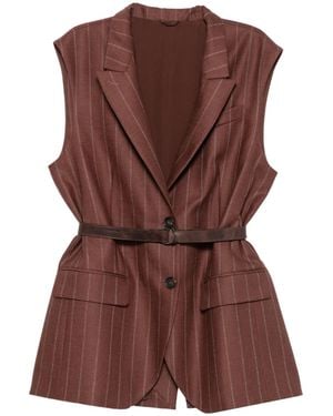 Brunello Cucinelli Pinstripe-Pattern Sleeveless Vest - Brown