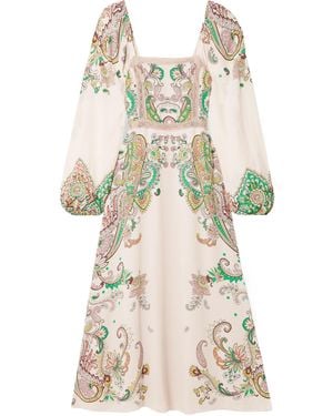 Etro Lace-Trimmed Printed Crepe De Chine Midi Dress - White