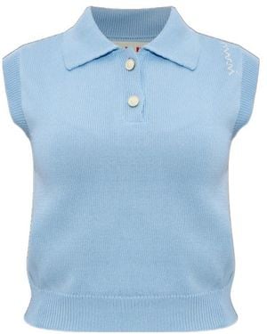 Marni Logo Embroidered Knitted Vest - Blue