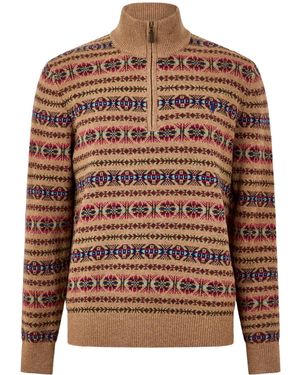 Polo Ralph Lauren A Half-Turtleneck, Half-Zip Knitted Sweater - Brown