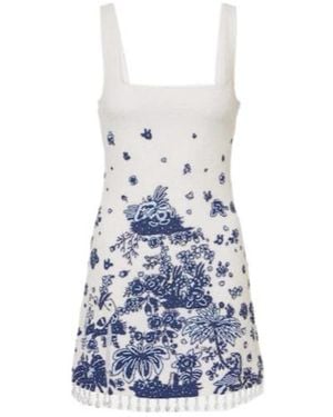 STAUD Le Sable Fringed Beaded Minidress - Blue