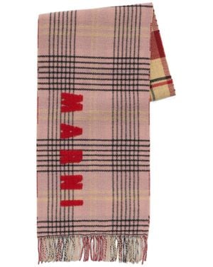 Marni Intarsia-Knit Logo Scarf - Red