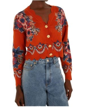 FARM Rio Long-Sleeved Knitted Cardigan - Red