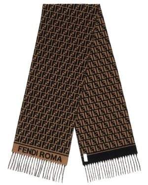 Fendi Ff Jacquard Fringed Scarf - Brown