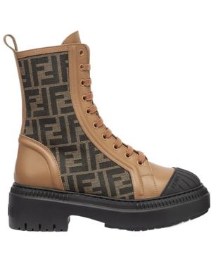 Fendi Domino Lace-Up Combat Boots - Brown