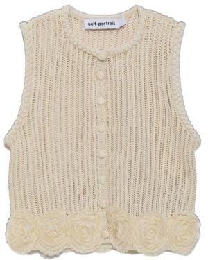 Self-Portrait Cream Crochet Flower Knit Top - Natural